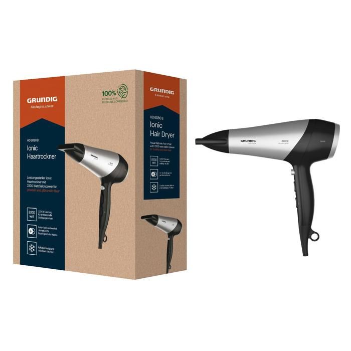 Sèche cheveux GRUNDIG HD 6080 B 3 températures Technologie ionique