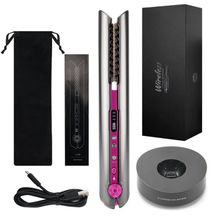 Fer à Friser Automatique Sans Fil HAUEA - Rechargeable USB, Anti-emnêlement, Cylindrique, Gris - Neuf