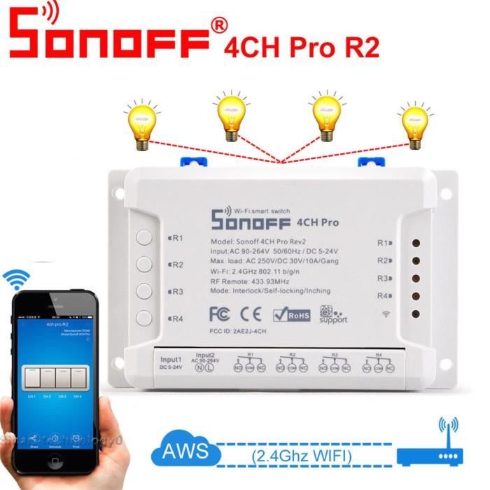 Sonoff 4ch Pro R2 4 Way Montage Sans Fil Wifi Smart Switch 433mhz Telecommande Season3861 Cdiscount Bricolage