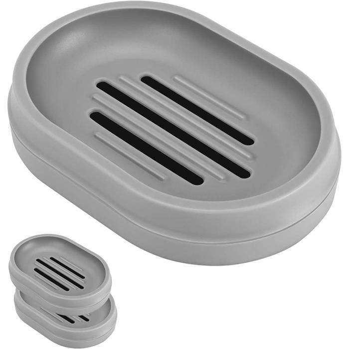 Porte-savon Avec Égouttoir – Lot De 2 (Bleu Et Gris) – Design Smiley, Anti-dérapant – Pour Salle De Bain, Cuisine