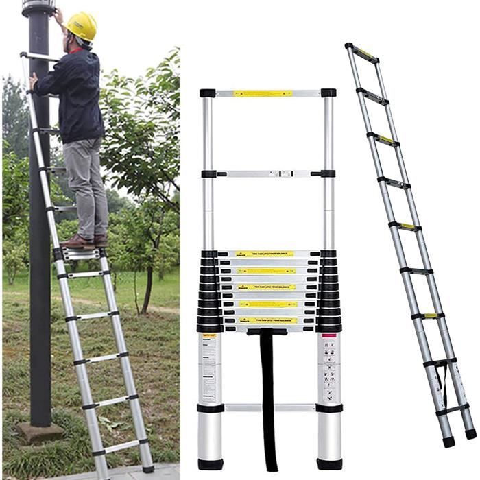 Échelle Télescopique 5m En Aluminium – Stabilisateur Antidérapant, 16 Marches, 150 Kg – Yiyai
