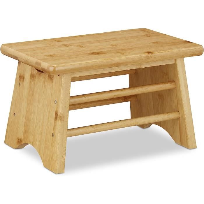 Relaxdays Tabouret Bambou Nature - Charge 100kg, Stable Avec Fente, Idéal Salle De Bain Et Maison