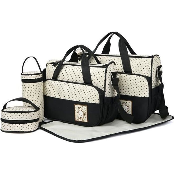 5 pcs Bébé Ensemble de sacs， hôpital Maternité Ensemble de sac en polyester avec motif imprimé pois，Noir