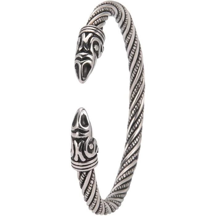 Amaxer Viking Armband - Edelstahl Mit Fenrir Wolf & Odin Raben Design