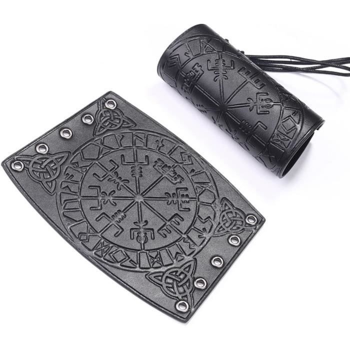 Thajaling Bracelet Gantelet Cuir Viking Boussole Runique - Brassard Poignet Fait Main Pour Cosplay Reconstitution