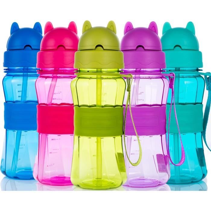 Bouteille d'eau avec paille pour Adultes et Enfants – Anti-fuite sans BPA  avec marquages de