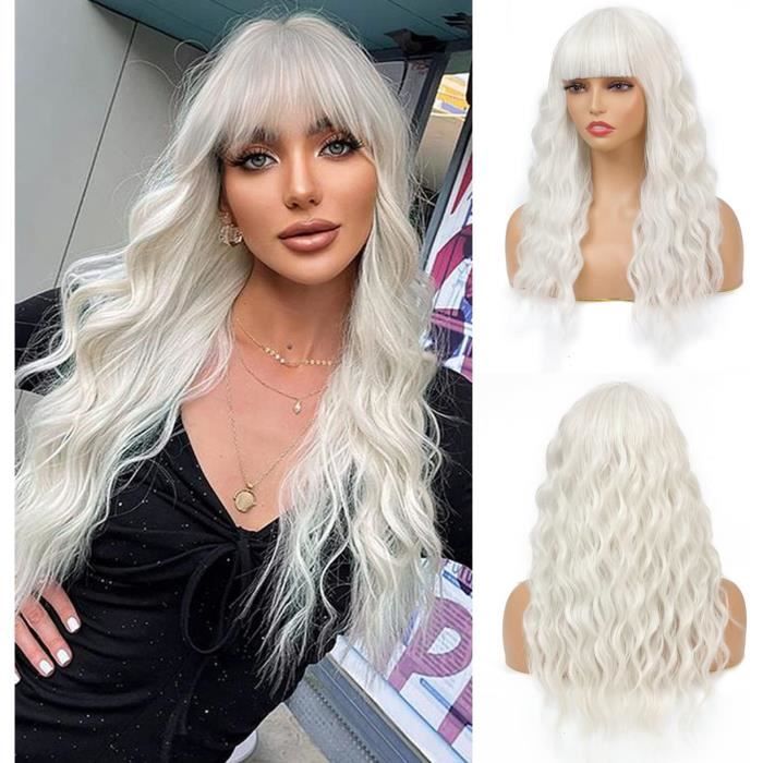 Platinum Blanc Perruque Synth tique Avec Air Bangs 50 Cm Court Bob Perruques Long Blanc Vague Cheveux Synth tique Darly Party J2494