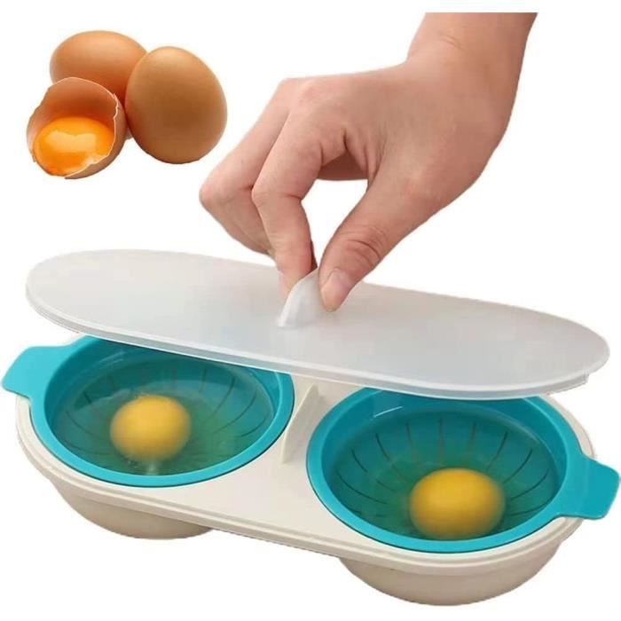 Pocheuse à Œufs - Non spécifié - Double Tasse - Plastique PP - Blanc et Bleu - 150g