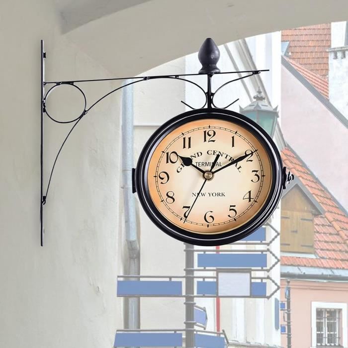 Horloge de gare double face Route 66 fond noir et blanc - La Maison De Judith