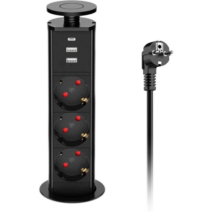 Bloc Encastrable 3 Prises Avec Interrupteurs, Ultiprise De Table 2 USB