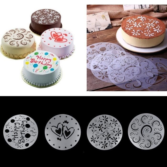 Lot De 4 Pcs Pochoir A Gateau Patisserie Fleur Coeur Decoration