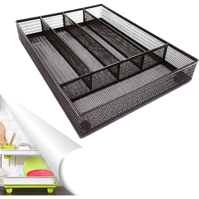 Herogo Range-couverts à 5 Compartiments,Organiseur De Tiroir En Plastique Pour La Maison, La Cuisine, Le Bureau,Antidérapant,Pour Cuillère, Fourchette, Couteau,32.5x29x4.5 Cm (A-plastique Blanc Gris