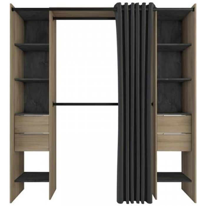 Aménagement dressing extensible Chêne/Noir NADA Bois Bois L 115