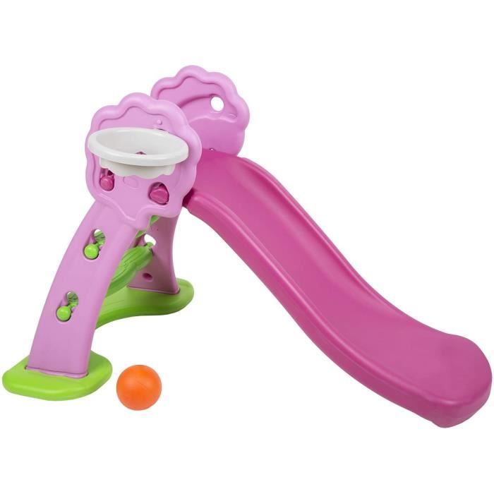 Toboggan Enfant 4 En 1 Avec Panier Basket - Aire De Jeux Intérieur/Extérieur - JOROBURO (Rose)