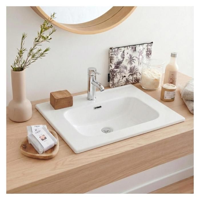 plan vasque blanc ceramique a encastrer 60 cm ila cdiscount bricolage