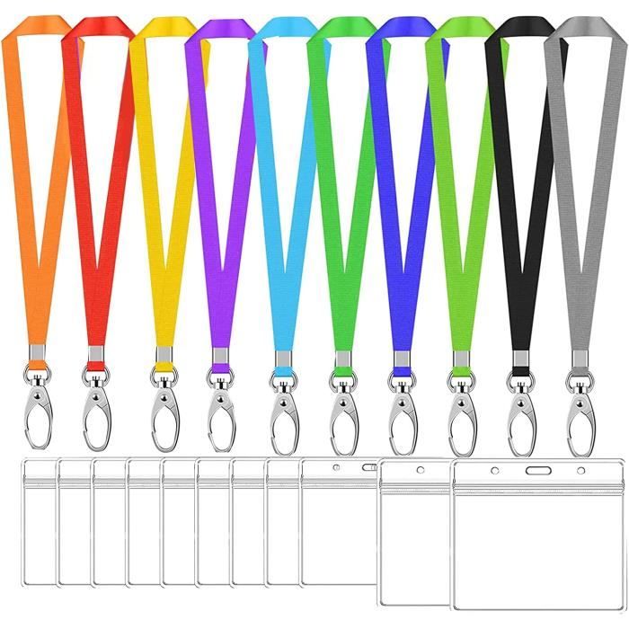 Sangle De Cou (longe) Spirius Avec Porte-badge Horizontal En Cuir Noir - Pour Badge D'identité