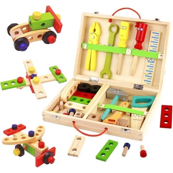 Boite a outils en bois, jouets en bois