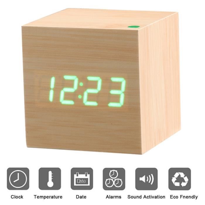 Mini LED R/éveil num/érique en Bois Bureau. #1 Reveil Matin /Électronique Num/érique LED Horloge de Bureau Affichage de la temp/érature de lheure Aliment/é par USB ou Batterie pour Maison