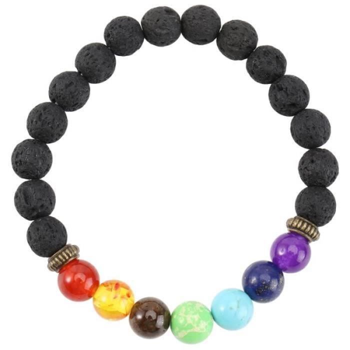 1PC 8MM perles colorées Bracelet en pierre de lave Sept Chakras Yoga décor BRACELET - GOURMETTE - JONC