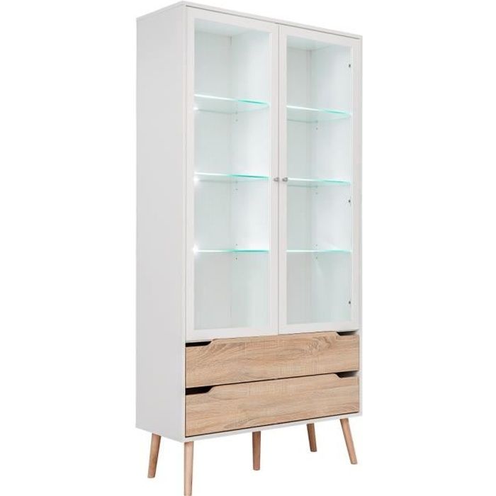 Sven Meuble De Rangement Vitrine Led Salon Sejour Chambre Syle Scandinave 200x99x38cm Armoire Portes Vitrees 2 Tiroirs Achat Vente Armoire De Chambre Sven Meuble De Rangement Cdiscount