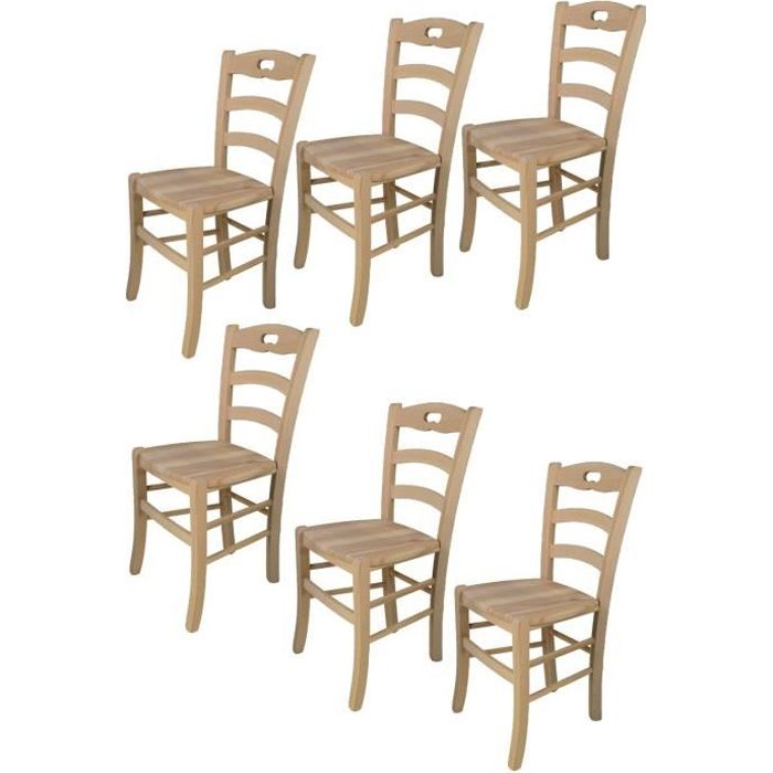 Tommychairs - Set 6 chaises cuisine SAVOIE robuste structure en bois de hêtre poli non traité 100% naturel et assise en bois