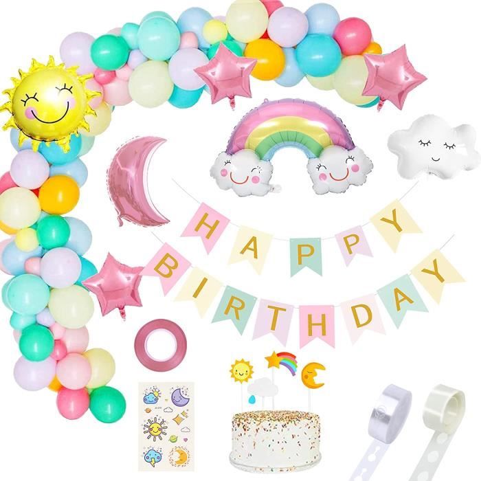 Laiter Kit De Decoration Pour Anniversaire Ballon Pastel Banniere Happy Birthday Ballons Soleil Lune Etoile Nuage 129 Cdiscount Maison