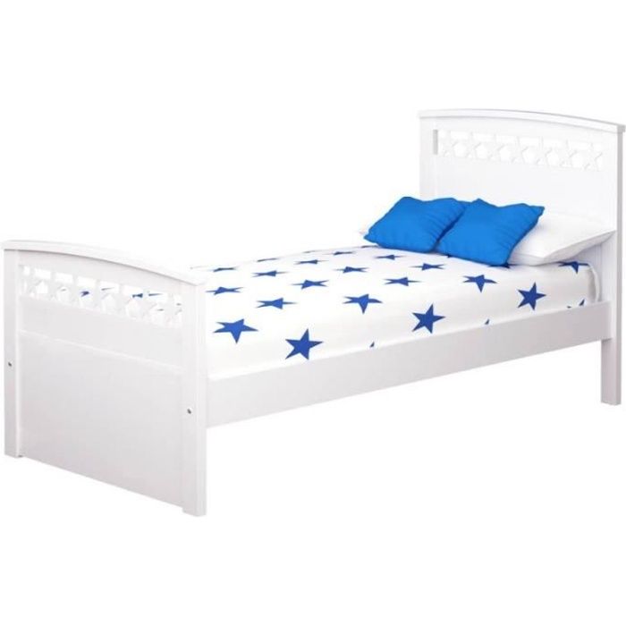 lit enfant étoiles - bainba - 90 x 190 cm - bois et mdf - laqué blanc