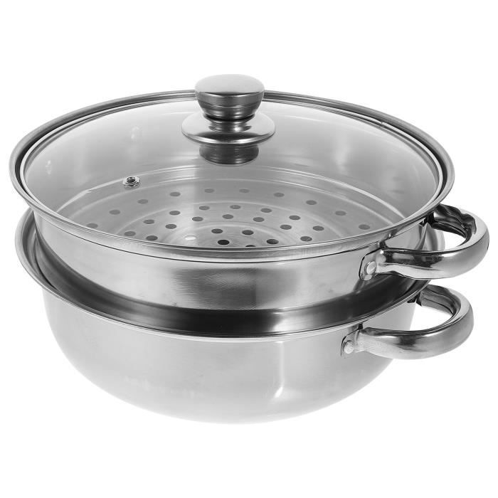 Cuiseur Vapeur Inox Cuiseur Vapeur Zalydala - Acier Inoxydable 2 Niveaux - 1,2L - Compatible Induction - Argenté Casserole Vapeur 2 Niveaux Induction