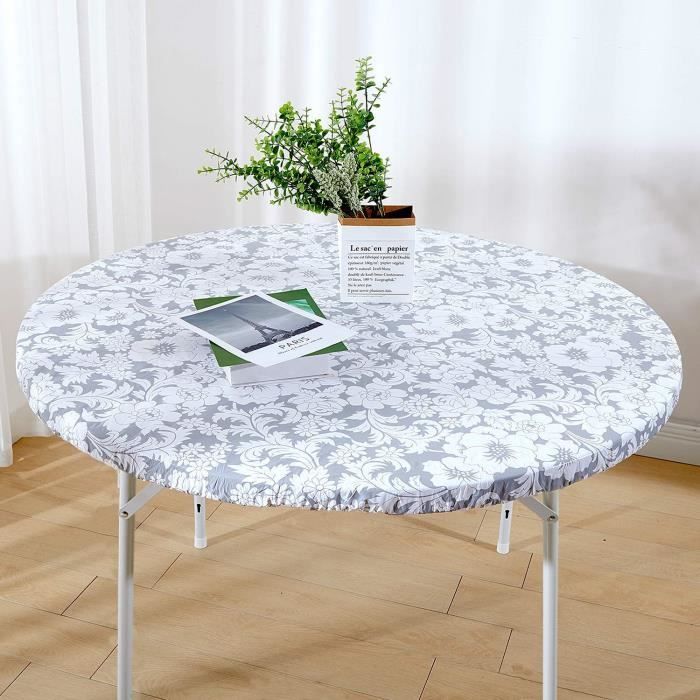 Couleur Blanc fleuri taille 110-140cm Nappe de Table ronde en plastique  vinyle, support en flanelle, bord éla - Cdiscount Maison