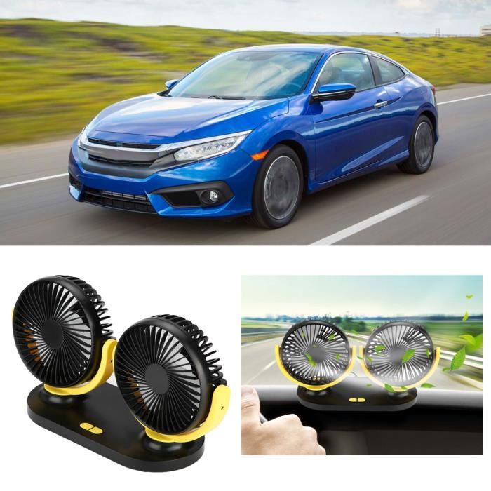 Ventilateur Double Tête USB Pour Voiture Et Bureau - 360° Réglable, Vent Puissant - Alimentation 5V/2A - Noir