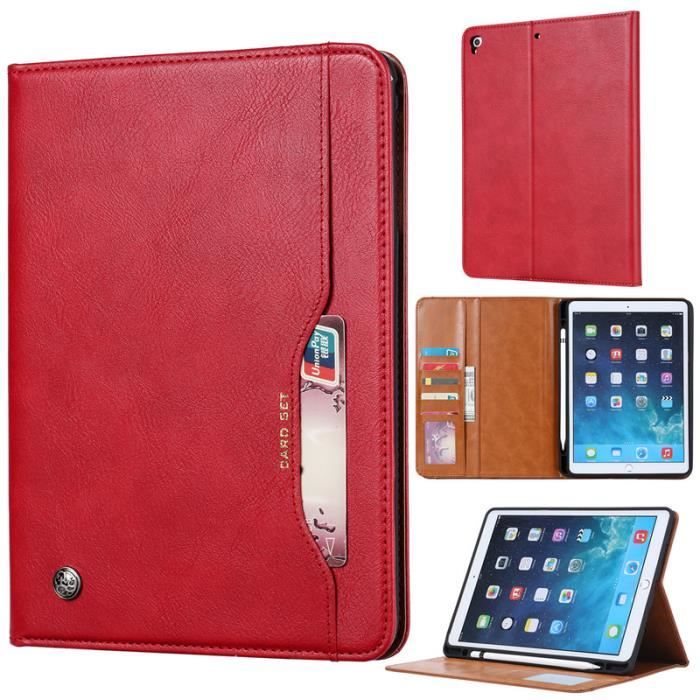 Étui iPad (9.7'') (2018) (6ème Gén), Porte-Cartes Coque Bumper Cuir Étui  Folio Housse Protection avec Support, Rouge - Cdiscount Informatique