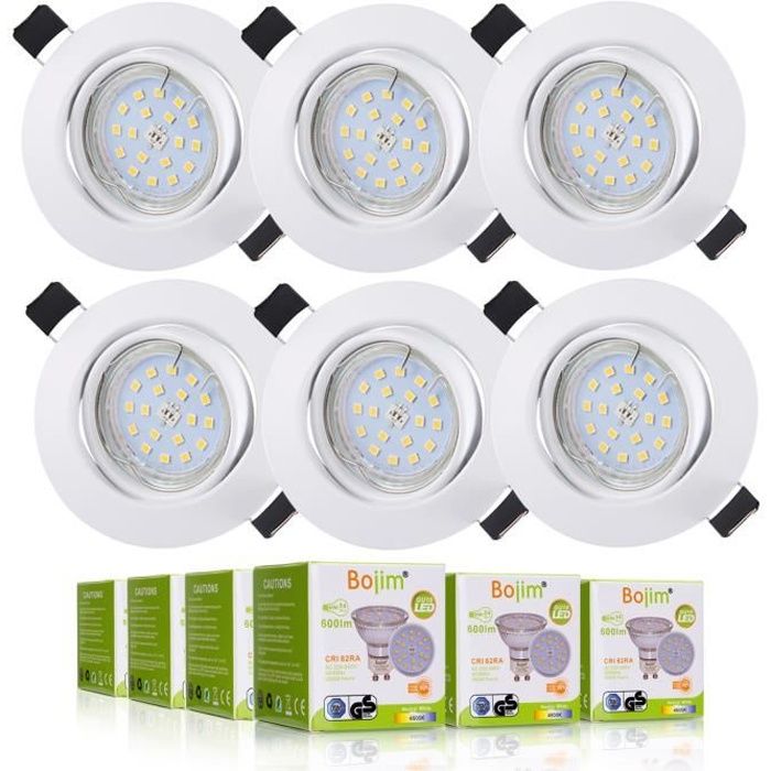 Lot de 6 spots LED encastrables ultra fins IP54 6 W 420 lm 3500 K 230V 118 x 25 mm Classe énergétique A +++ 