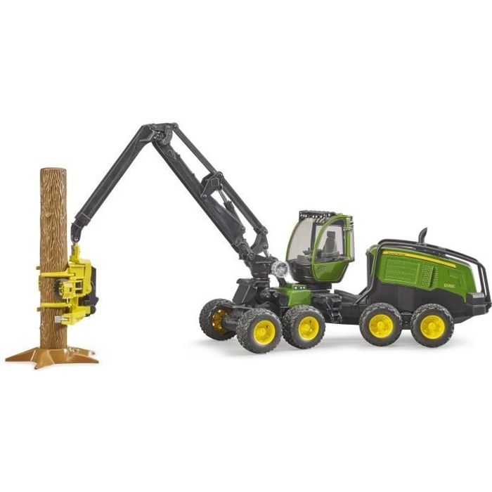 Abatteuse tronçonneuse jouet - BRUDER - John Deere 1270G - Avec tronc de bois et support - Cabine pivotante