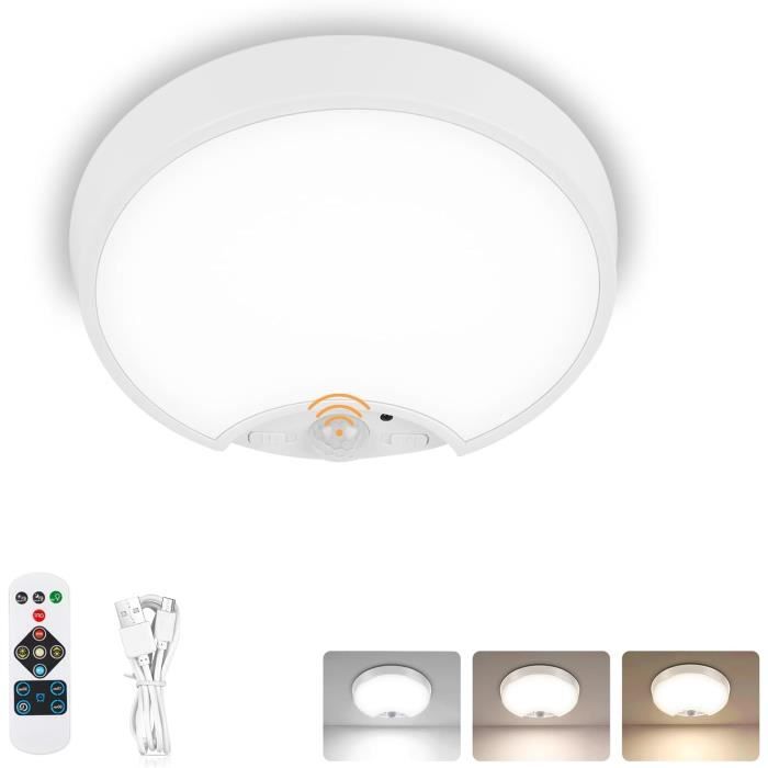 Plafonnier LED Rechargeable 10000mAh Avec Détecteur De Mouvement Et Télécommande - 500 Lumens, 4 Températures De Couleur