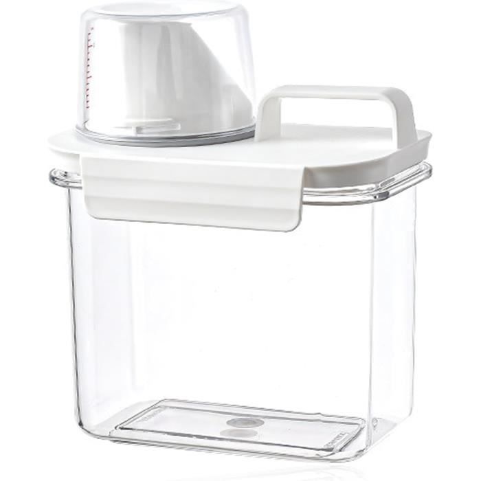Distributeur De Lessive 1800ml - 2 Pièces Transparent Avec Gobelet Doseur | Rangement Étanche Pour Poudre
