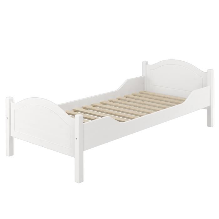 Lit en bois massif pin blanc 100x200 cm lit simple sommier à lattes en bois flexibles 60.30-10WFL Lit en bois massif pin blanc 100x200 cm lit simple sommier à lattes en bois flexibles 60.30-10WFL