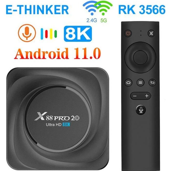 Boîtier Smart TV Android 11.0 X88 PRO 20 E-THINKER - 8K, Wifi bi