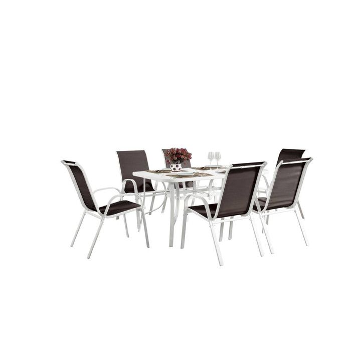 Table et chaises de jardin en textilène Cordoba - Phoenix - 6 places - Taupe Table et chaises de jardin en textilène Cordoba - Phoenix - 6 places - Taupe