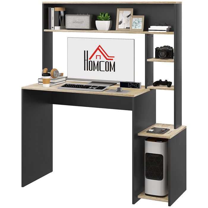 Bureau HOMCOM multi-rangements avec étagères support pour unité centrale grand bureau 114L x 45l x 138H cm