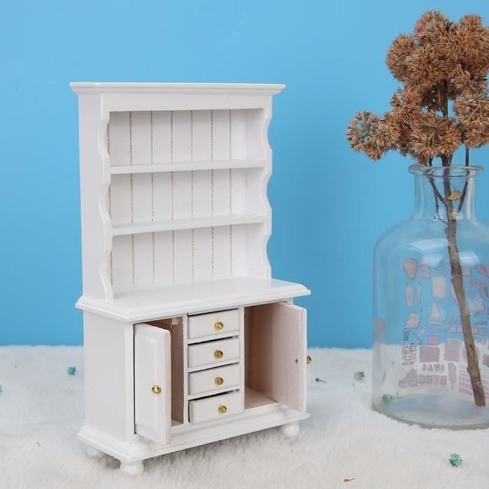 Vitrine Miniature 1/12 Pour Maison De Poupée - Meuble Blanc Décoratif Pour Salon Ou Cuisine De Poupée