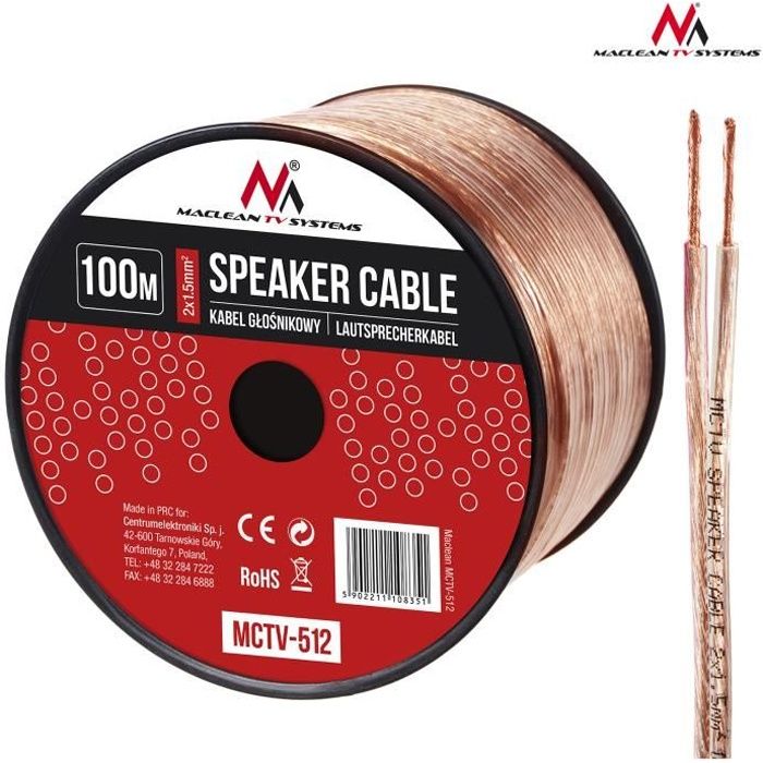 Câble haut-parleur 100 m en cuivre 100% CCA; Câble audio 5 mmâ² 2x1 