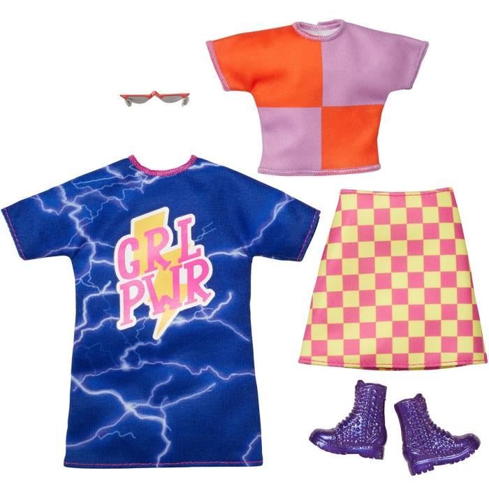 Set de 2 Habits Barbie : Tenue Jogging Et T-Shirt Noir Et Rose Et Jupe  Grise - Tenue De Soiree - Vetement Poupee - Cdiscount Jeux - Jouets