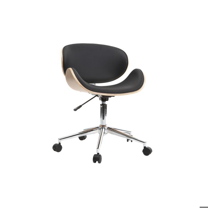 Miliboo - Chaise de bureau à roulettes design noir bois clair et acier chromé WALNUT Miliboo - Chaise de bureau à roulettes design noir bois clair et acier chromé WALNUT