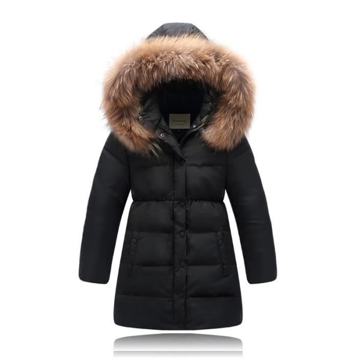 Doudoune à Capuche Fourrure Enfant Fille Manteau Mi Longue Doudoune imperméable pour enfants | Manteau en fourrure