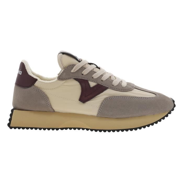 Baskets talon compense bas Victoria rouge Femme Cuir Blanc Lacets