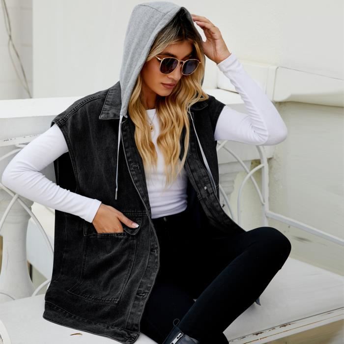 Gilet en Jean pour Femme - Noir - Rivets Punk - FindTheDeal