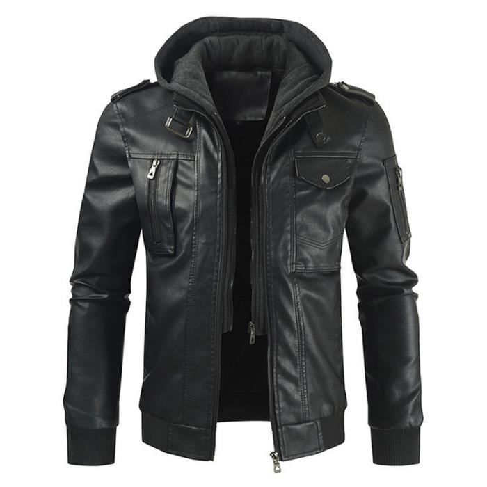 Veste en cuir à capuche