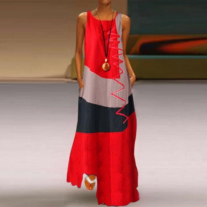 Robe Longue Femmes Plus Size Daily sans manches Vintage Patchwork ...