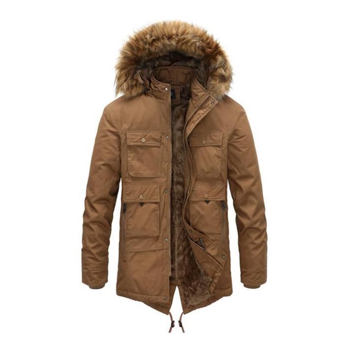 Manteau Homme Hiver Parka Polaire - Doublure Teddyfleece, Capuche Fourrure Amovible - Coupe-vent, 5 Poches