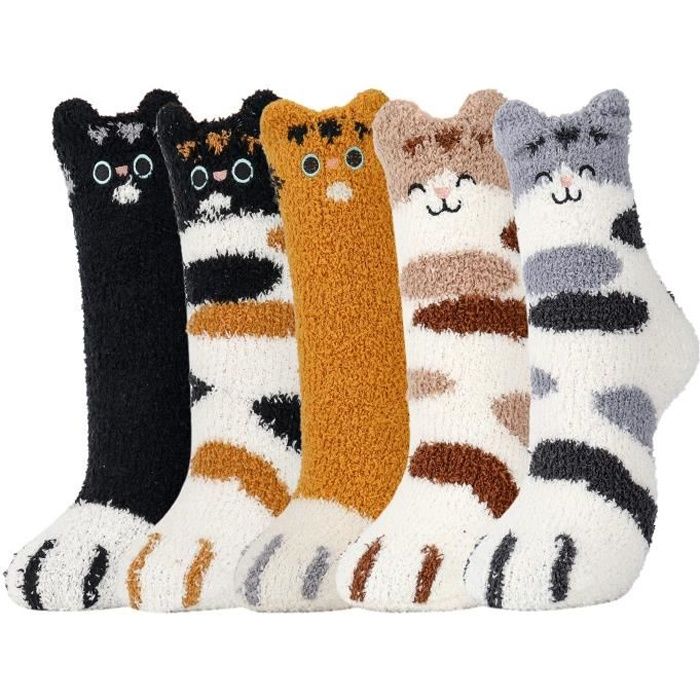 Chaussettes Femme Polaire Pattes de Chat - Rose - Hiver Thermique Cadeau Anniversaire Noel